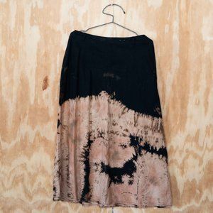 Upcycled Bleach Dyed Linen Skirt Black and Beige